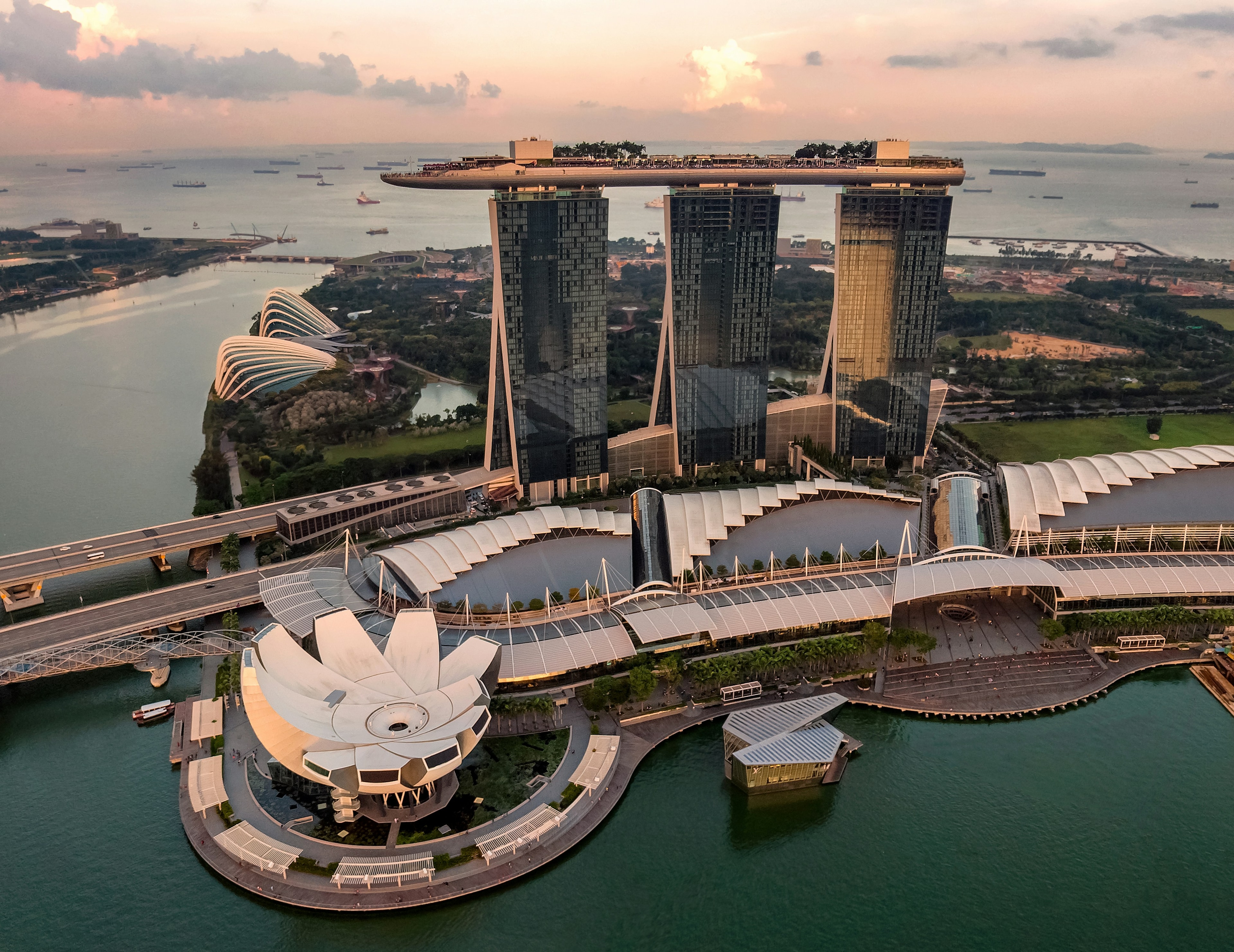 Marina Bay Sands and the waterfront from above